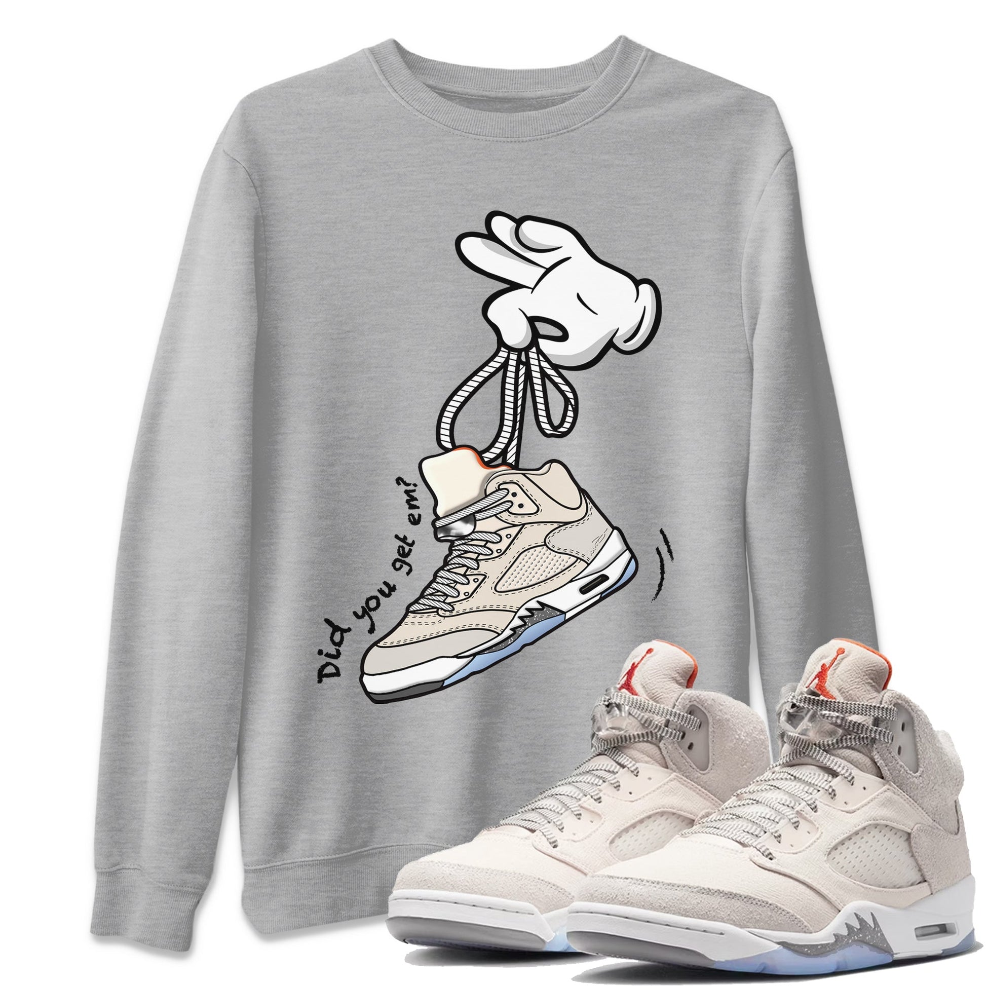 Air Jordan 5 Craft Sneaker Match Tees Cartoon Hands Sneaker Tees Air Jordan 5 Retro Craft Tees Unisex Shirts Heather Grey 1