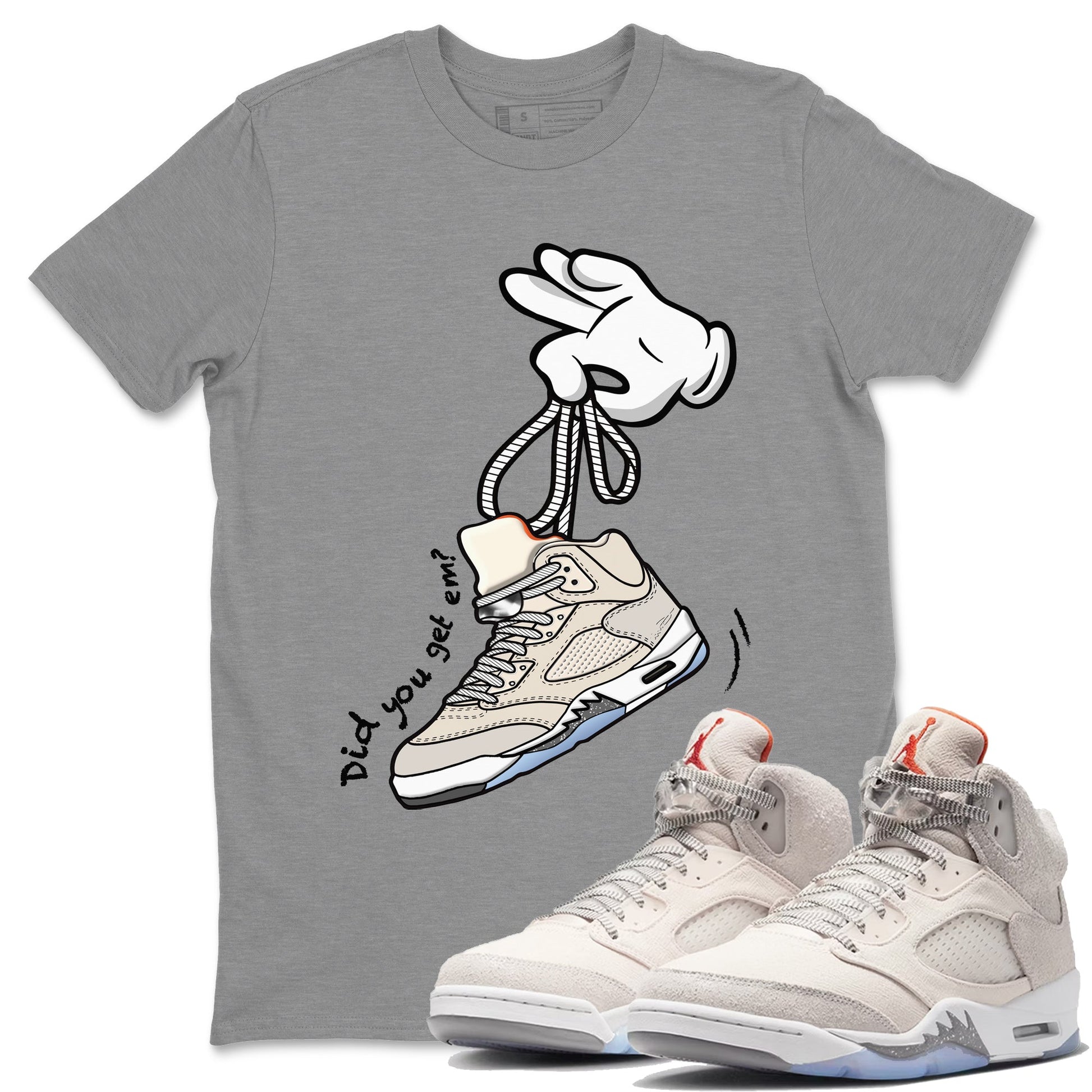 Air Jordan 5 Craft Sneaker Match Tees Cartoon Hands Sneaker Tees Air Jordan 5 Retro Craft Tees Unisex Shirts Heather Grey 1