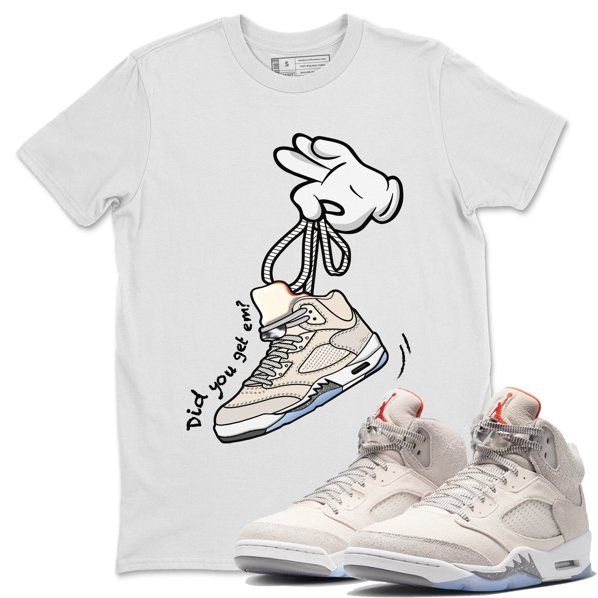 Air Jordan 5 Craft Sneaker Match Tees Cartoon Hands Sneaker Tees Air Jordan 5 Retro Craft Tees Unisex Shirts White 1