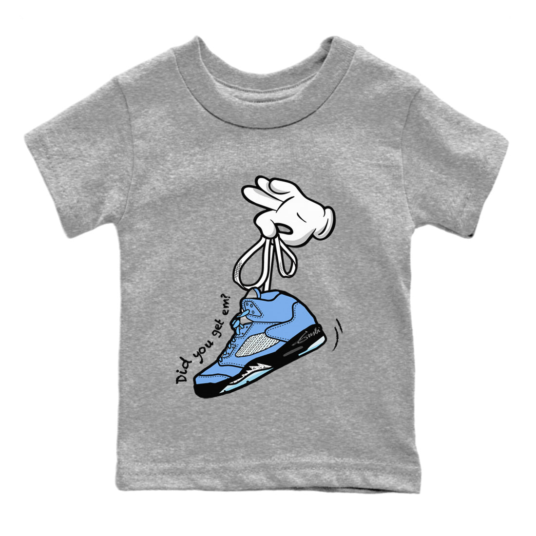 Jordan 5 UNC Jordan Shirts Cartoon Hands Sneaker Tees Air Jordan 5 Retro UNC Sneaker Release Tees Kids Shirts Heather Grey 2