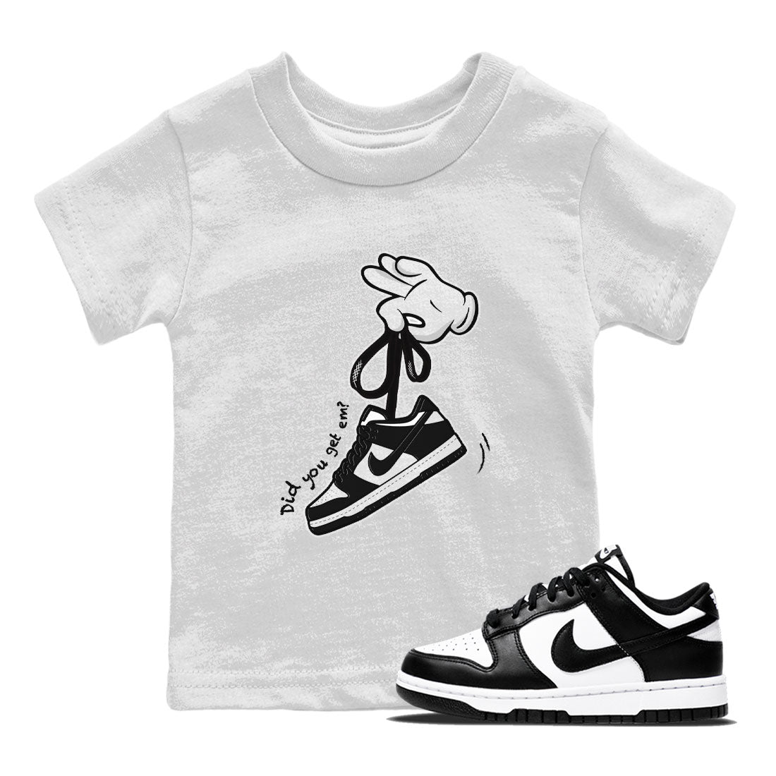 Dunk Black White Panda shirt to match jordans Cartoon Hands sneaker tees Dunk Panda SNRT Sneaker Release Tees Baby Toddler White 1 T-Shirt