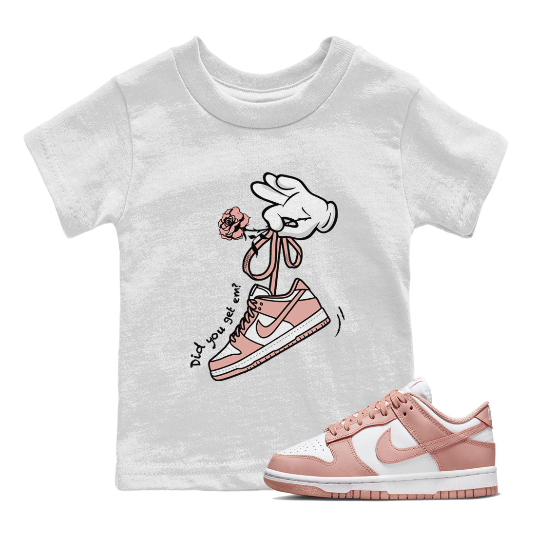 Dunk Low WMNS Rose Whisper shirt to match jordans Cartoon Hands sneaker tees Dunk Rose Whisper SNRT Sneaker Release Tees Baby Toddler Kids White 1 T-Shirt