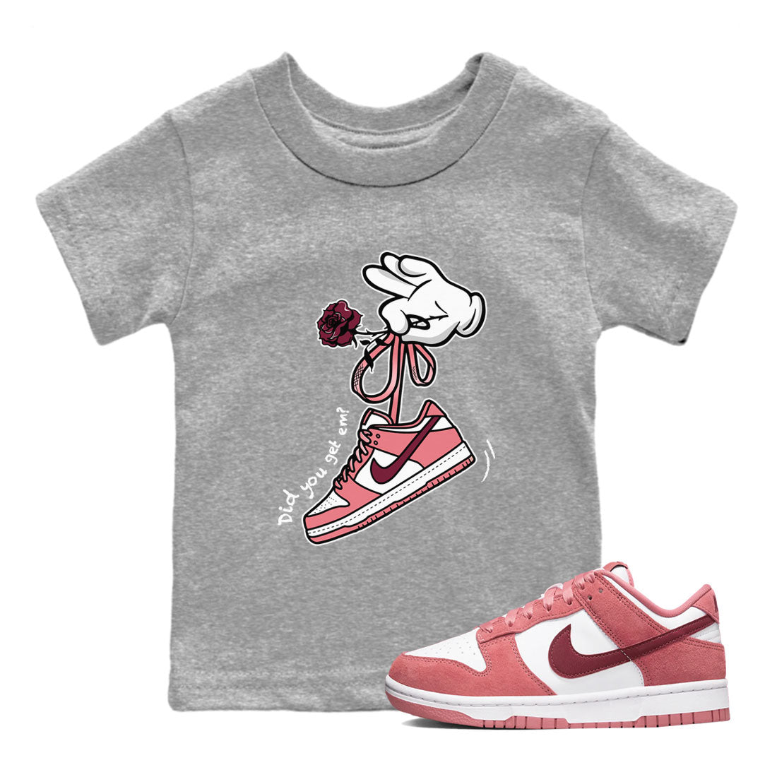 Dunks Valentines Day shirt to match jordans Cartoon Hands sneaker tees Dunks Valentine's Day SNRT sneaker release tees baby toddler Heather Grey 1 cotton Shirt