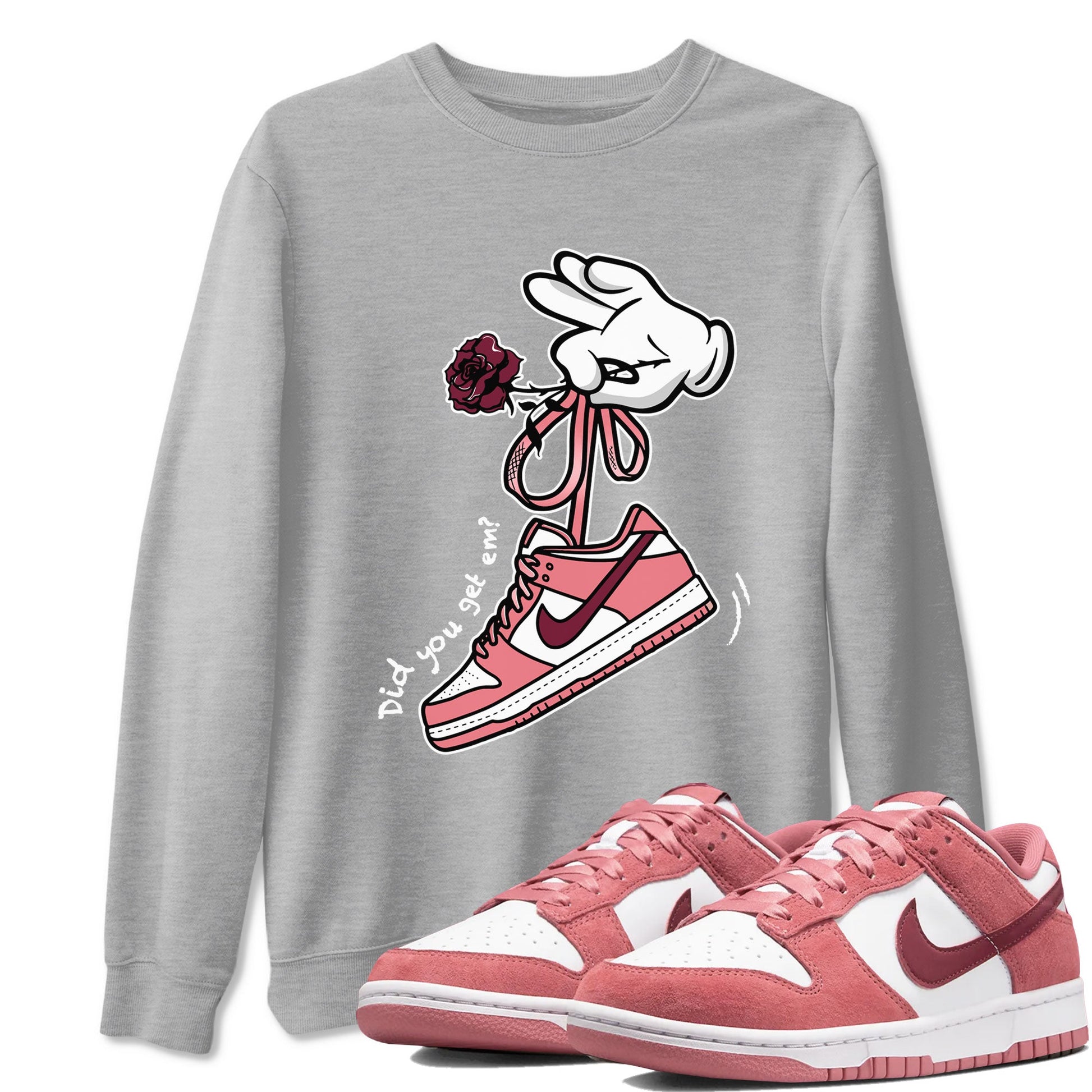 Dunks Valentines Day shirt to match jordans Cartoon Hands sneaker tees Dunks Valentine's Day SNRT sneaker Release Tees unisex cotton Heather Grey 1 crew neck shirt