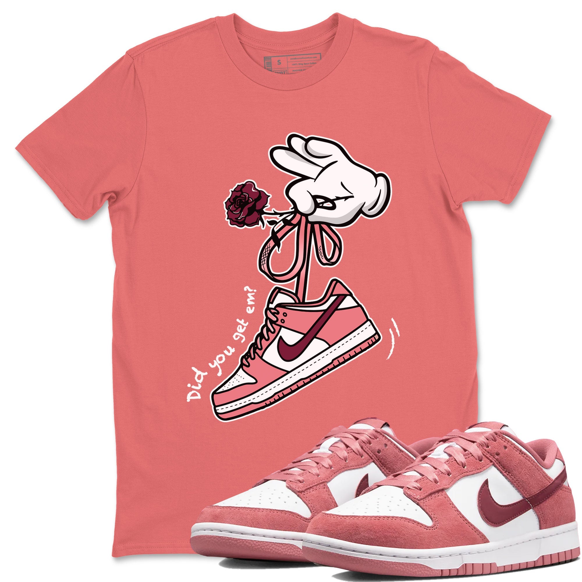 Dunks Valentines Day shirt to match jordans Cartoon Hands sneaker tees Dunks Valentine's Day SNRT sneaker Release Tees unisex cotton Coral 1 crew neck shirt