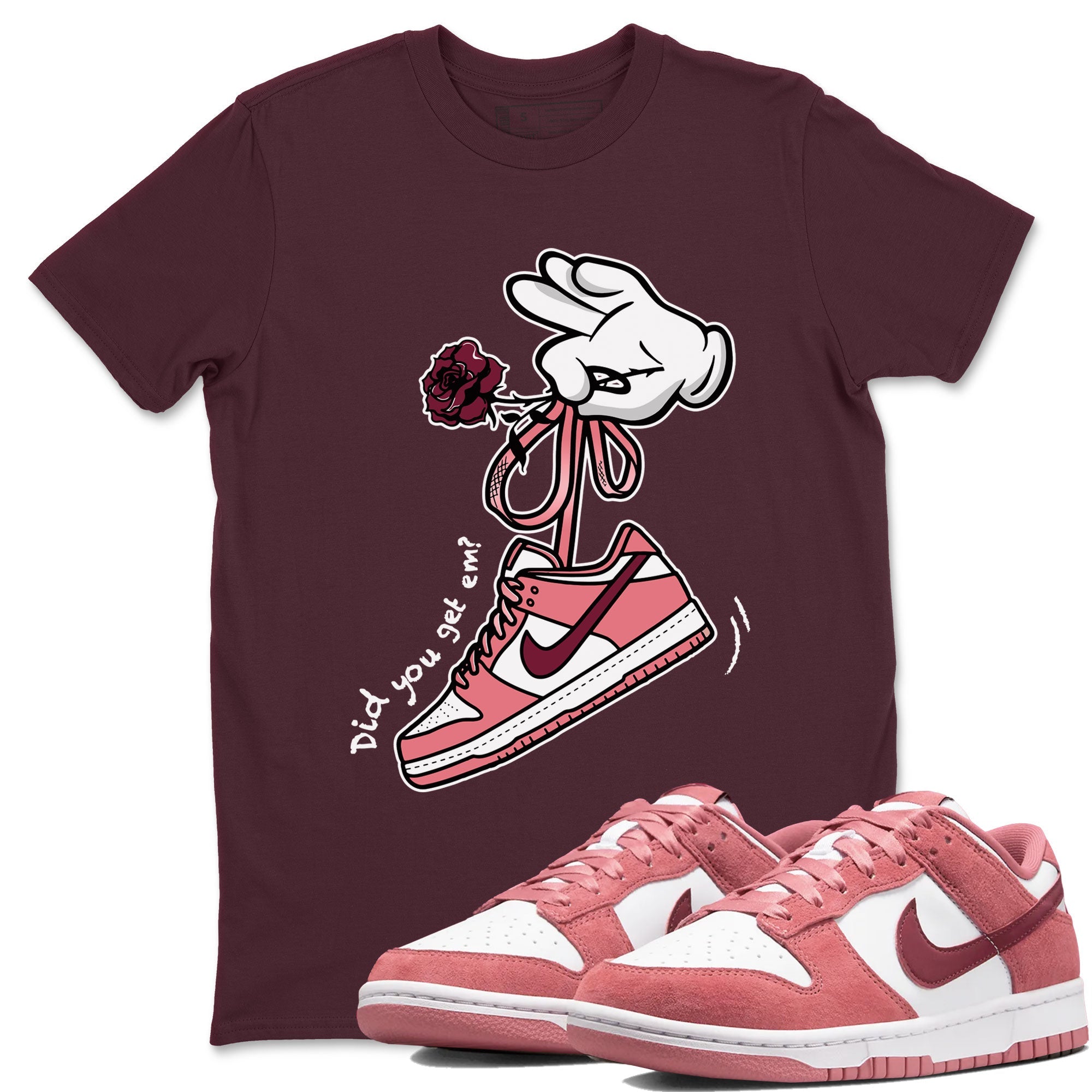 Dunks Valentines Day shirt to match jordans Cartoon Hands sneaker tees Dunks Valentine's Day SNRT sneaker Release Tees unisex cotton Maroon 1 crew neck shirt