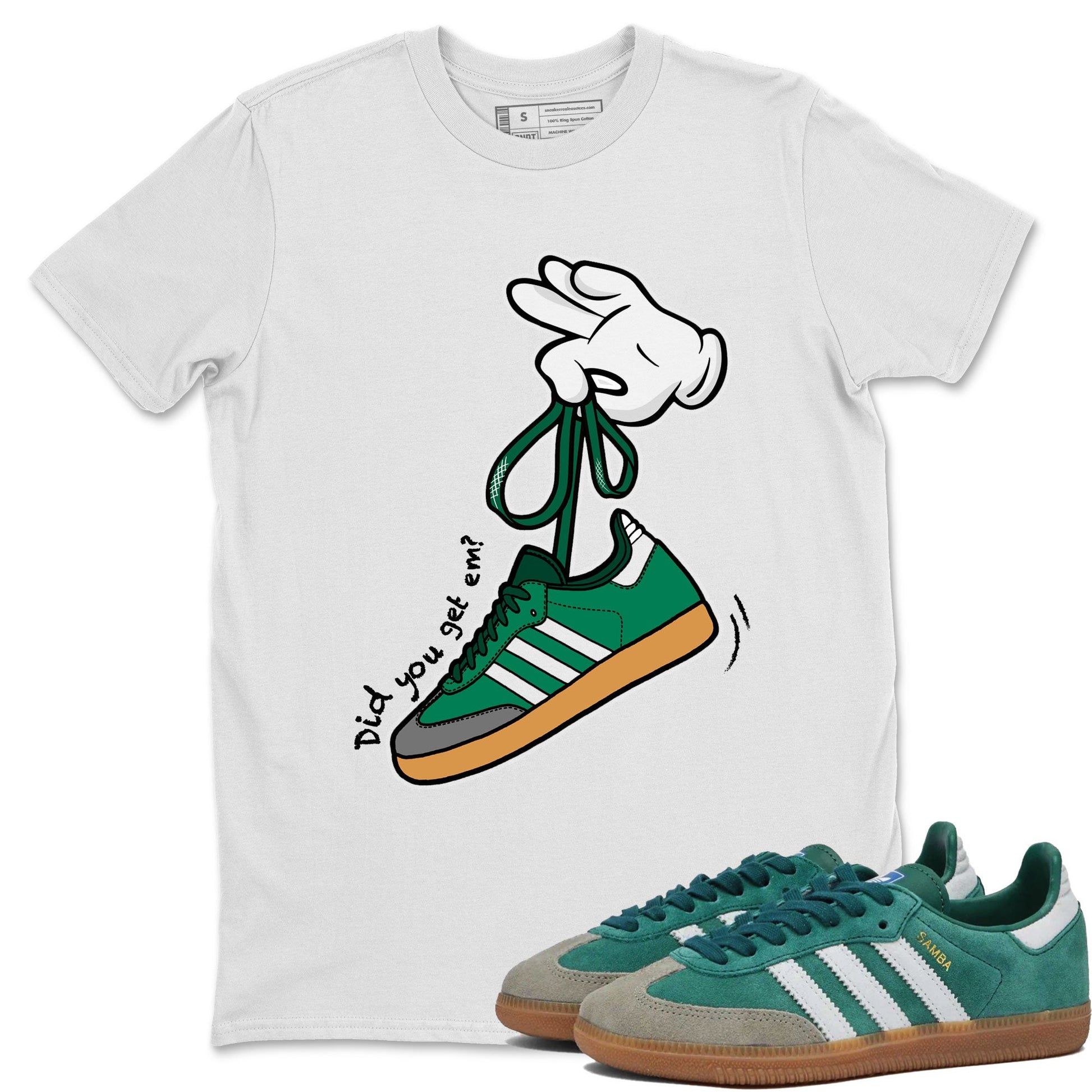 Adidas Samba Collegiate Green Gum shirt to match jordans Cartoon Hands sneaker tees Samba Collegiate Green Gum SNRT Sneaker Release Tees Unisex White 1 T-Shirt