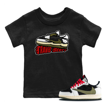 Jordan 1 Travis Scott Olive Sneaker Match Tees Cartoon Shoes Sneaker Tees Jordan 1 Travis Scott Olive Sneaker Release Tees Kids Shirts