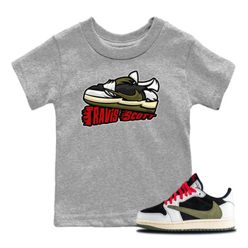 Jordan 1 Travis Scott Olive Sneaker Match Tees Cartoon Shoes Sneaker Tees Jordan 1 Travis Scott Olive Sneaker Release Tees Kids Shirts