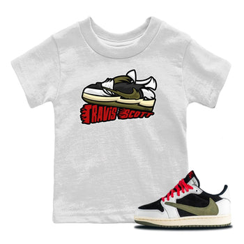Jordan 1 Travis Scott Olive Sneaker Match Tees Cartoon Shoes Sneaker Tees Jordan 1 Travis Scott Olive Sneaker Release Tees Kids Shirts