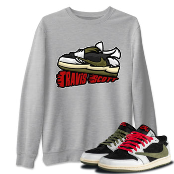 Jordan 1 Travis Scott Olive Sneaker Match Tees Cartoon Shoes Sneaker Tees Jordan 1 Travis Scott Olive Sneaker Release Tees Unisex Shirts