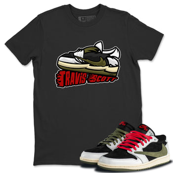 Jordan 1 Travis Scott Olive Sneaker Match Tees Cartoon Shoes Sneaker Tees Jordan 1 Travis Scott Olive Sneaker Release Tees Unisex Shirts