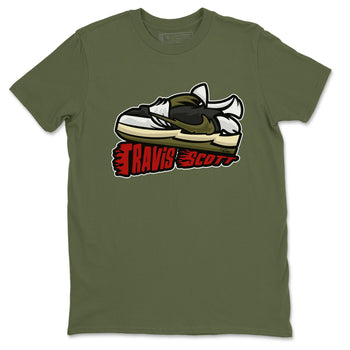 Jordan 1 Travis Scott Olive Sneaker Match Tees Cartoon Shoes Sneaker Tees Jordan 1 Travis Scott Olive Sneaker Release Tees Unisex Shirts