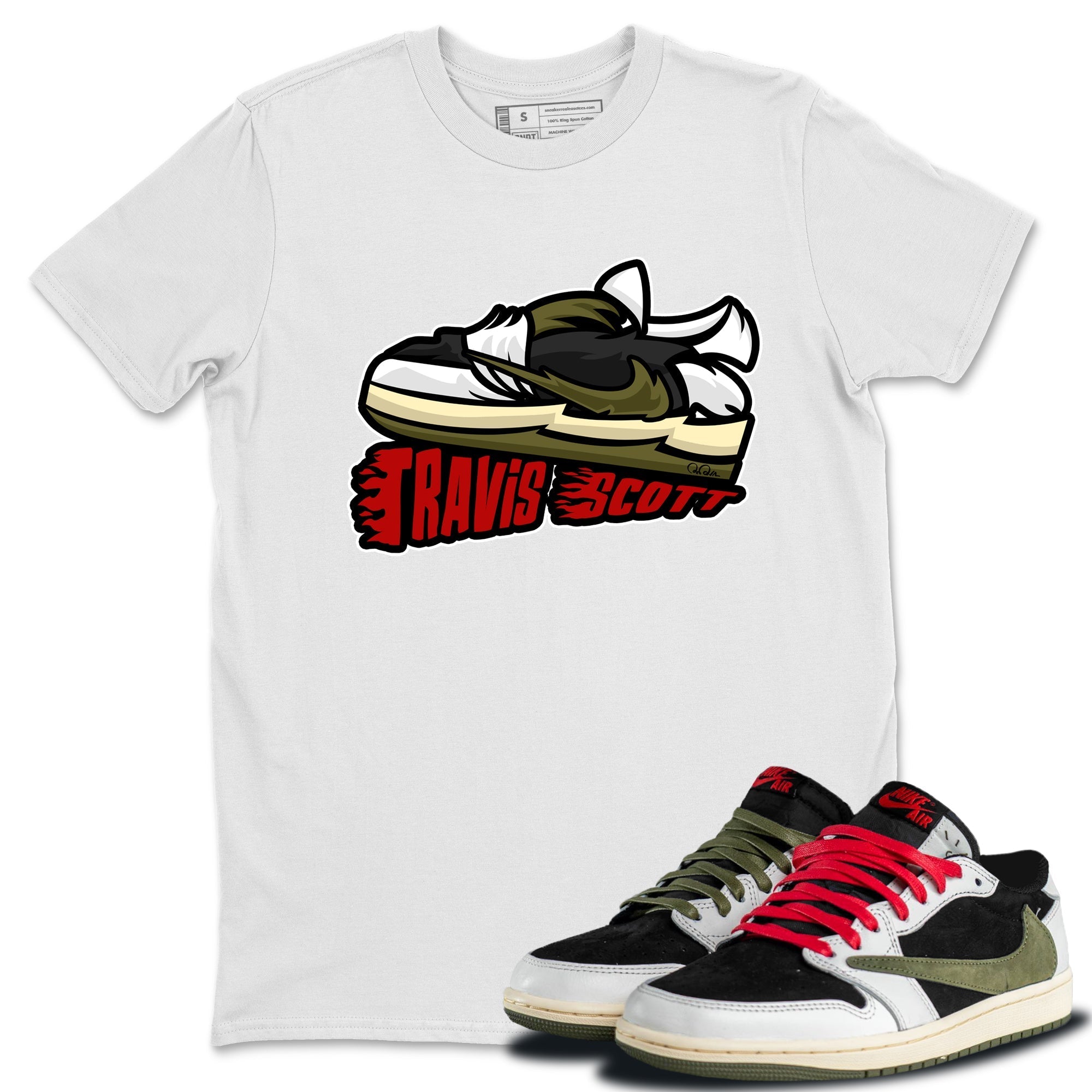 Cartoon Shoes Unisex Tops - Air Jordan 1 Travis Scott Olive | SNRT ...