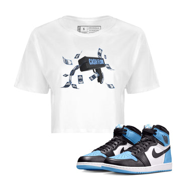 Air Jordan 1 Retro High OG UNC Toe Shirt to match Jordans Cash Flow Sneaker Tees 1s UNC Toe SNRT Sneaker Release Tees Crop T-Shirts White 1