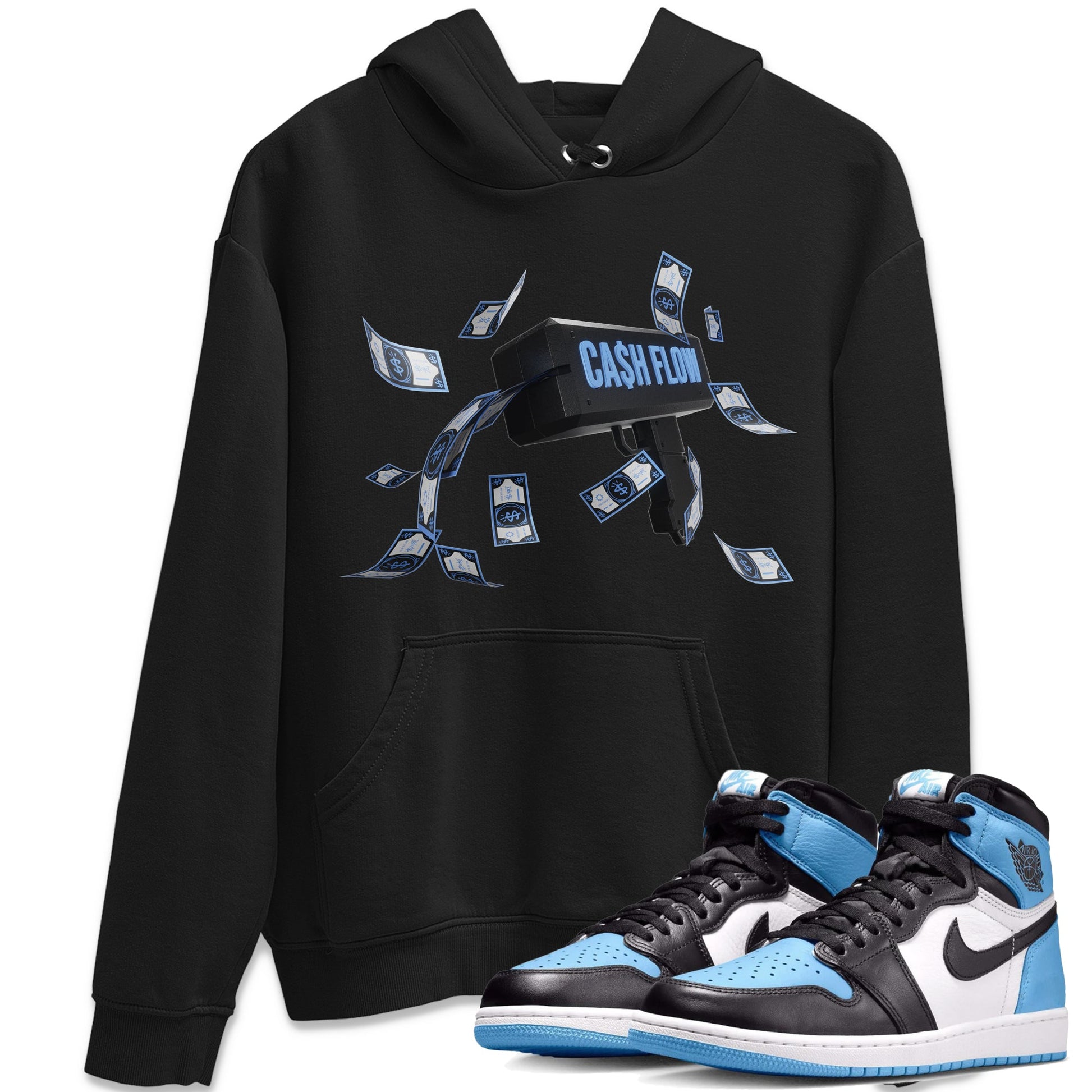 Air Jordan 1 Retro High OG UNC Toe Shirt to match Jordans Cash Flow Sneaker Tees 1s UNC Toe SNRT Sneaker Release Tees Crew Neck T-Shirts Black 1