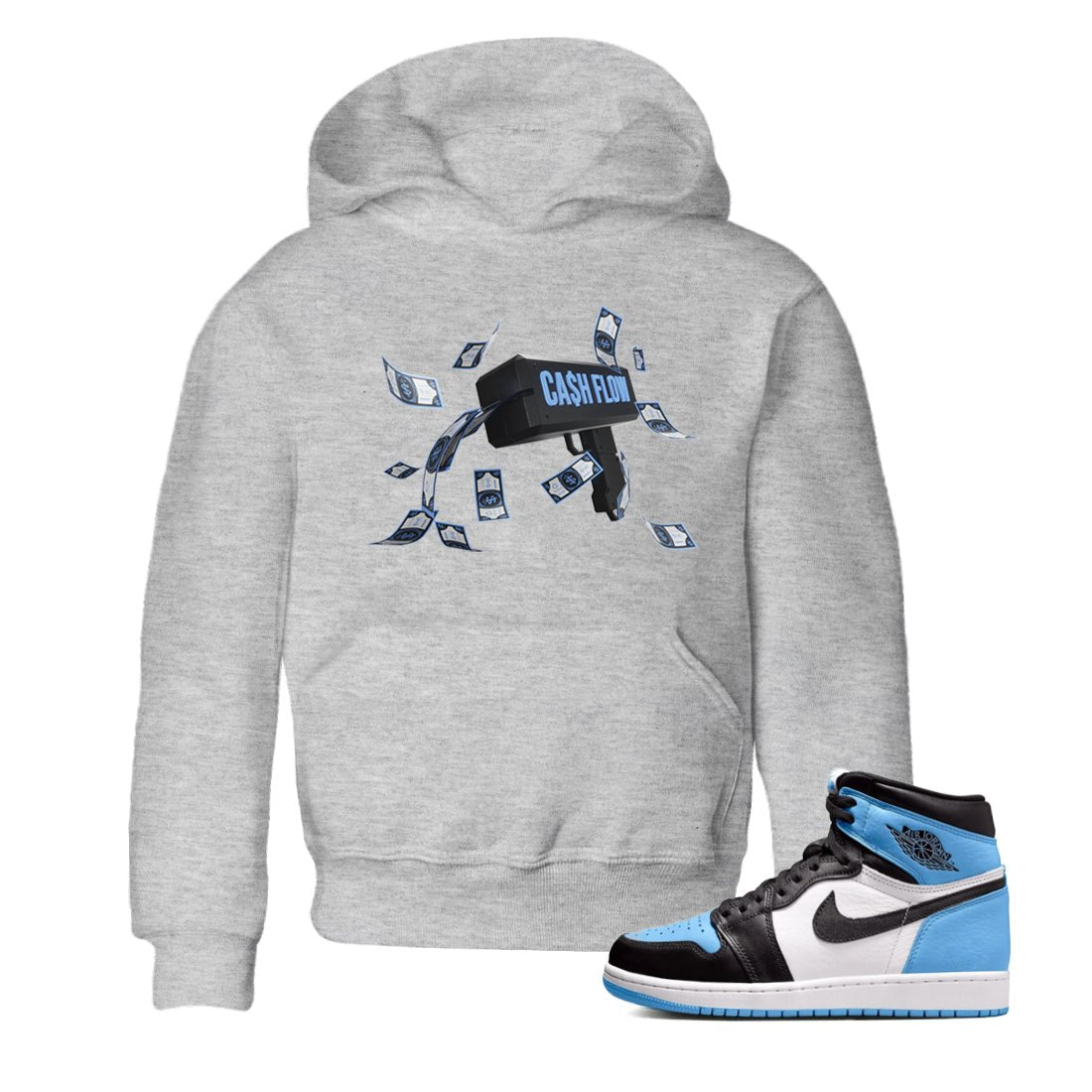 Air Jordan 1 Retro High OG UNC Toe Shirt to match Jordans Cash Flow Sneaker Tees 1s UNC Toe SNRT Sneaker Release Tees Kids and Baby Tees Heather Grey 1