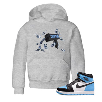 Air Jordan 1 Retro High OG UNC Toe Shirt to match Jordans Cash Flow Sneaker Tees 1s UNC Toe SNRT Sneaker Release Tees Kids and Baby Tees Heather Grey 1