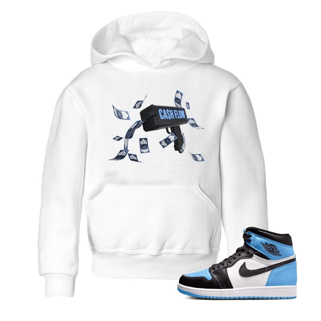 Air Jordan 1 Retro High OG UNC Toe Shirt to match Jordans Cash Flow Sneaker Tees 1s UNC Toe SNRT Sneaker Release Tees Kids and Baby Tees White 1