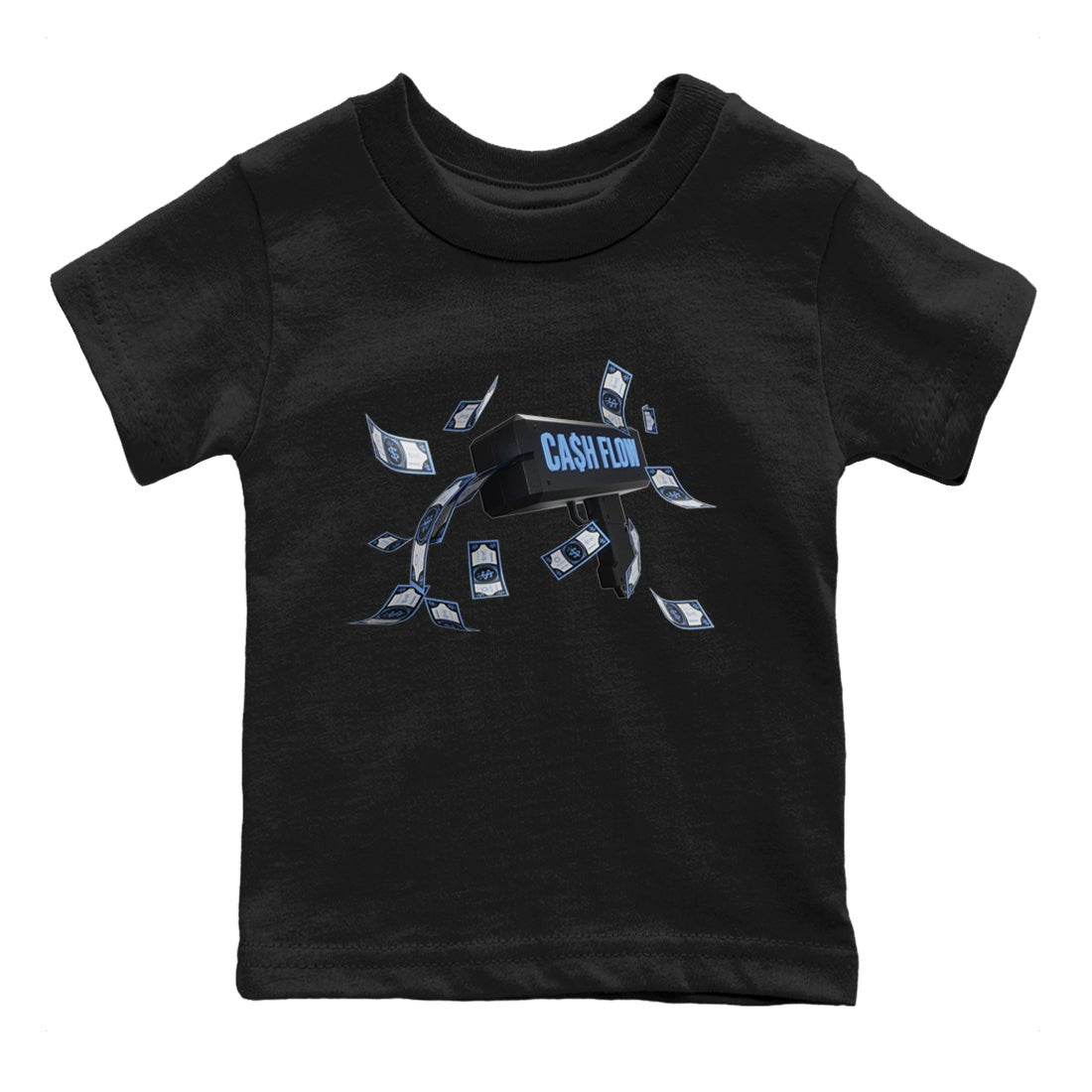 Air Jordan 1 Retro High OG UNC Toe Shirt to match Jordans Cash Flow Sneaker Tees 1s UNC Toe SNRT Sneaker Release Tees Kids and Baby Tees Black 2