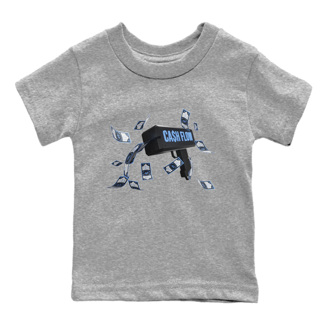 Air Jordan 1 Retro High OG UNC Toe Shirt to match Jordans Cash Flow Sneaker Tees 1s UNC Toe SNRT Sneaker Release Tees Kids and Baby Tees Heather Grey 2