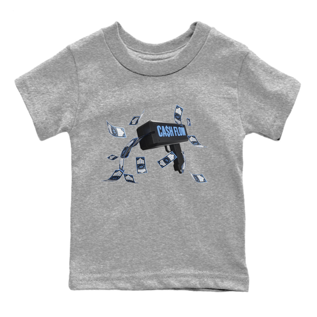 Air Jordan 1 Retro High OG UNC Toe Shirt to match Jordans Cash Flow Sneaker Tees 1s UNC Toe SNRT Sneaker Release Tees Kids and Baby Tees Heather Grey 2