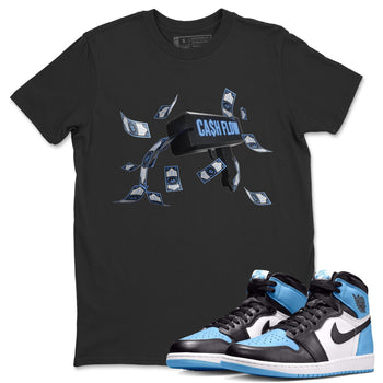 Air Jordan 1 Retro High OG UNC Toe Shirt to match Jordans Cash Flow Sneaker Tees 1s UNC Toe SNRT Sneaker Release Tees Crew Neck T-Shirts Black 1