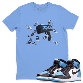 Air Jordan 1 Retro High OG UNC Toe Shirt to match Jordans Cash Flow Sneaker Tees 1s UNC Toe SNRT Sneaker Release Tees Crew Neck T-Shirts Carolina Blue 1