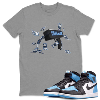 Air Jordan 1 Retro High OG UNC Toe Shirt to match Jordans Cash Flow Sneaker Tees 1s UNC Toe SNRT Sneaker Release Tees Crew Neck T-Shirts Heather Grey 1
