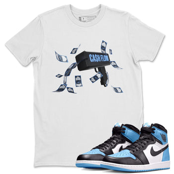Air Jordan 1 Retro High OG UNC Toe Shirt to match Jordans Cash Flow Sneaker Tees 1s UNC Toe SNRT Sneaker Release Tees Crew Neck T-Shirts White 1