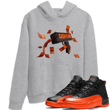 Air Jordan 12 Brilliant Orange Sneaker Match Tees Cash Flow Sneaker Tees AJ12 Brilliant Orange Sneaker Release Tees Unisex Shirts Heather Grey 1