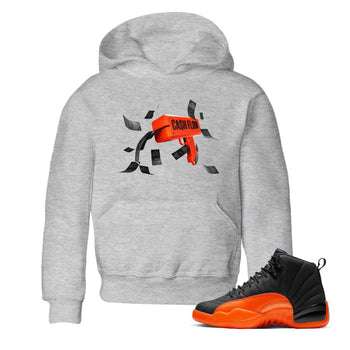 Air Jordan 12 Brilliant Orange Sneaker Match Tees Cash Flow Sneaker Tees AJ12 Brilliant Orange Sneaker Release Tees Kids Shirts Heather Grey 1