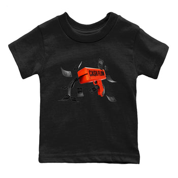 Air Jordan 12 Brilliant Orange Sneaker Match Tees Cash Flow Sneaker Tees AJ12 Brilliant Orange Sneaker Release Tees Kids Shirts Black 2