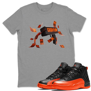 Air Jordan 12 Brilliant Orange Sneaker Match Tees Cash Flow Sneaker Tees AJ12 Brilliant Orange Sneaker Release Tees Unisex Shirts Heather Grey 1