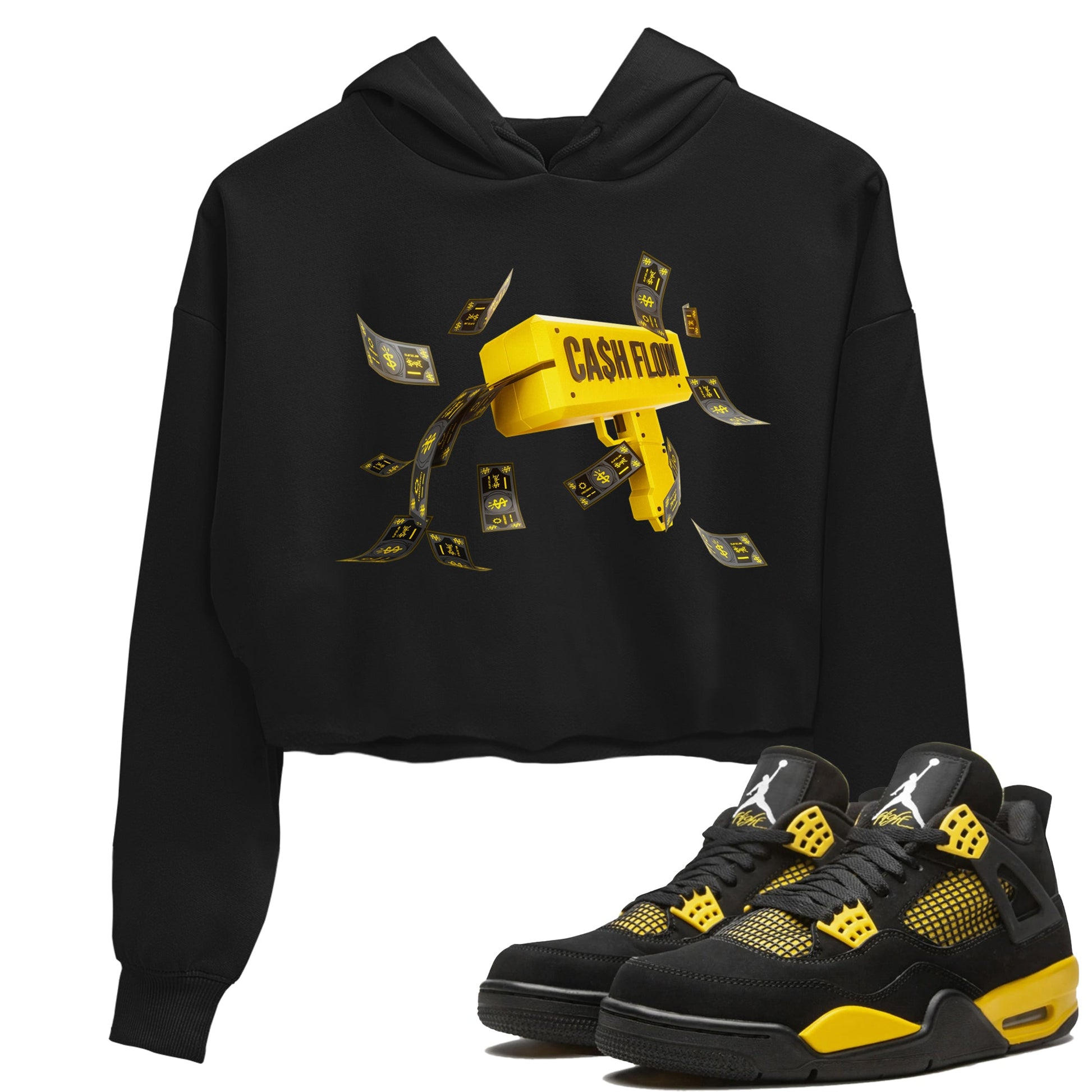 Air Jordan 4 Thunder Sneaker Match Tees Cash Flow Sneaker Tees AJ4 Thunder Sneaker Release Tees Women's Shirts Black 1