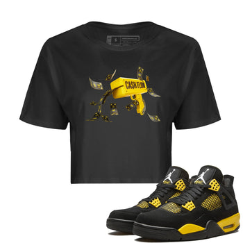 Air Jordan 4 Thunder Sneaker Match Tees Cash Flow Sneaker Tees AJ4 Thunder Sneaker Release Tees Women's Shirts Black 1