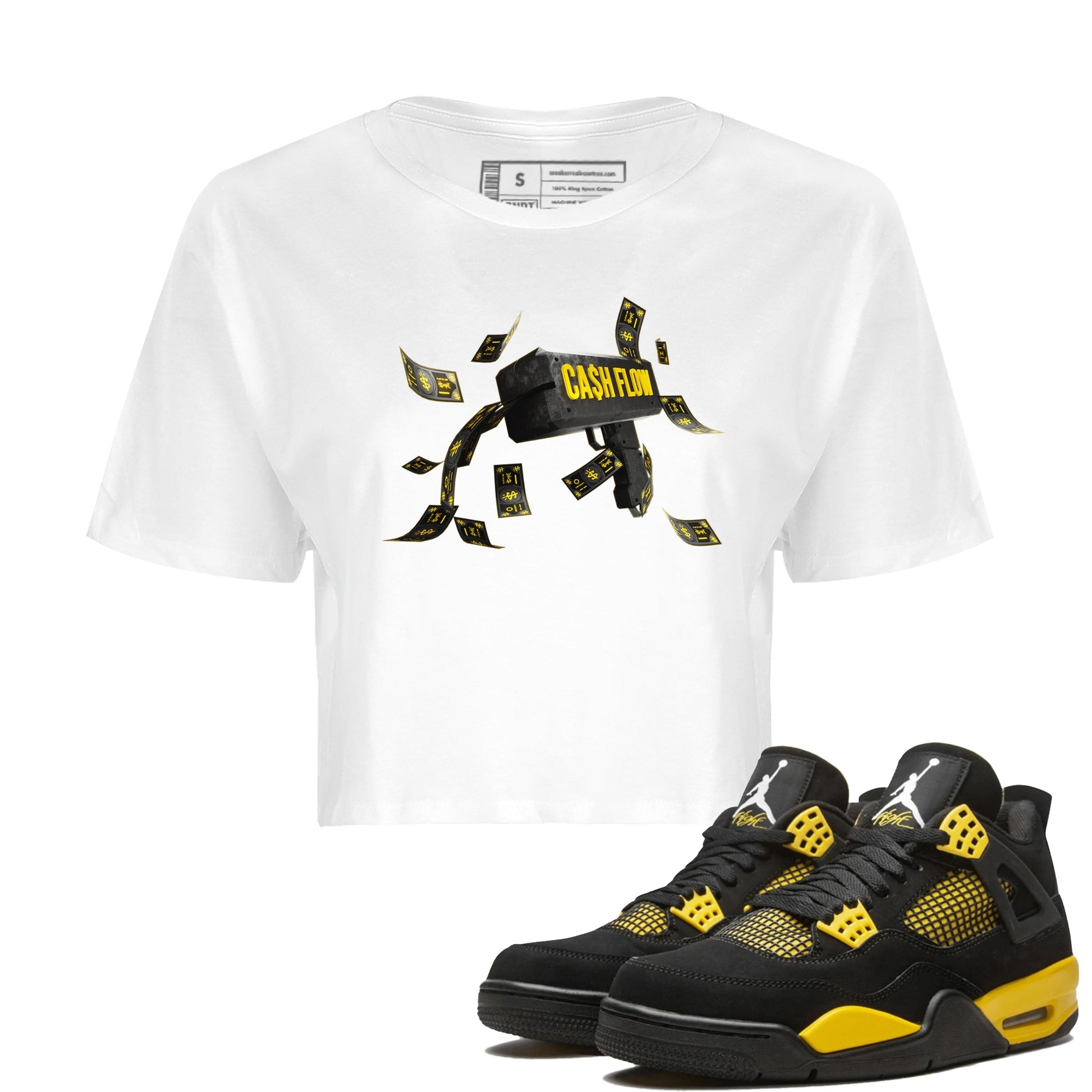 Air Jordan 4 Thunder Sneaker Match Tees Cash Flow Sneaker Tees AJ4 Thunder Sneaker Release Tees Women's Shirts White 1