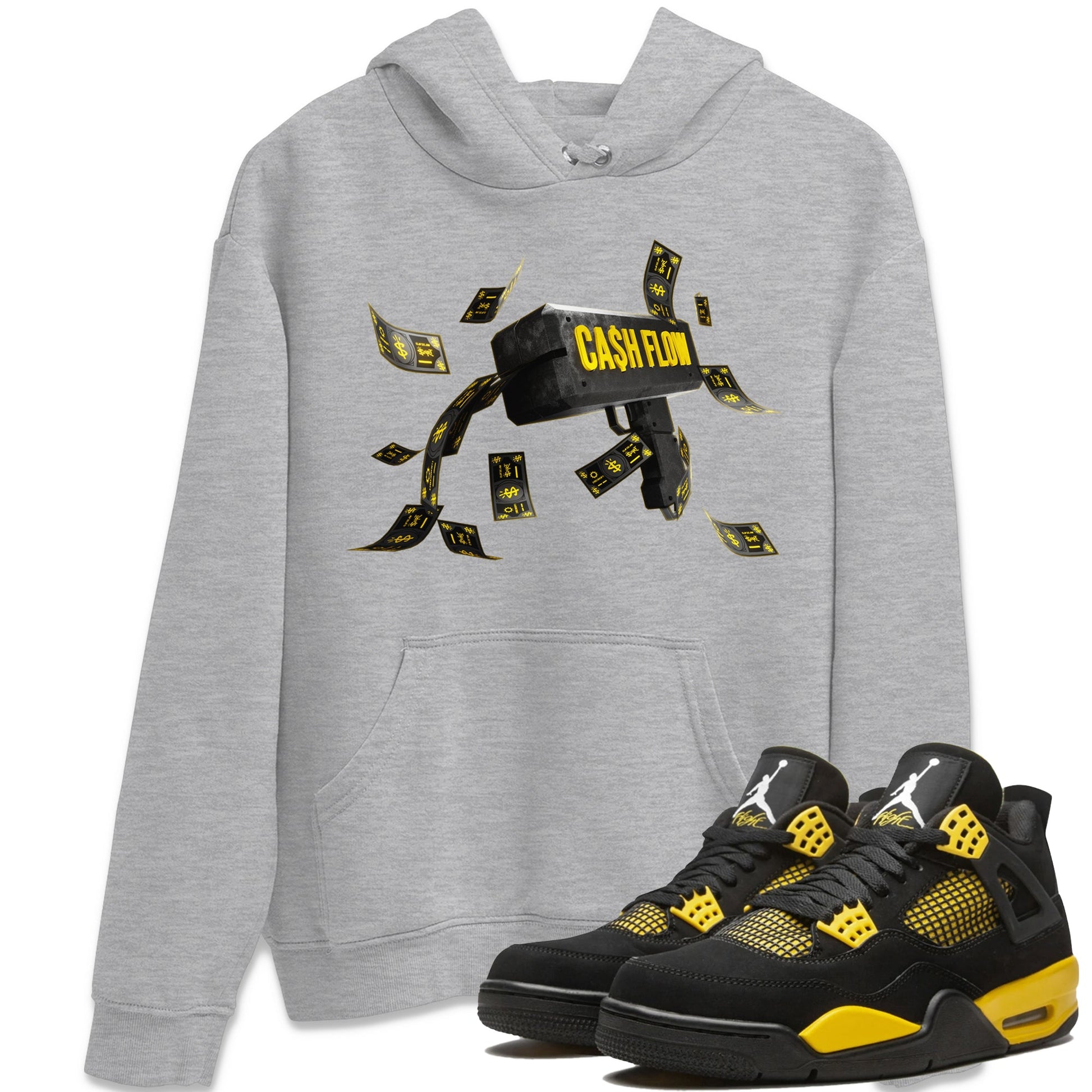 Air Jordan 4 Thunder Sneaker Match Tees Cash Flow Sneaker Tees AJ4 Thunder Sneaker Release Tees Unisex Shirts Heather Grey 1
