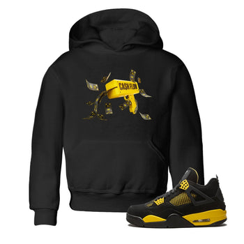 Air Jordan 4 Thunder Sneaker Match Tees Cash Flow Sneaker Tees AJ4 Thunder Sneaker Release Tees Kids Shirts Black 1