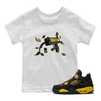 Air Jordan 4 Thunder Sneaker Match Tees Cash Flow Sneaker Tees AJ4 Thunder Sneaker Release Tees Kids Shirts White 1