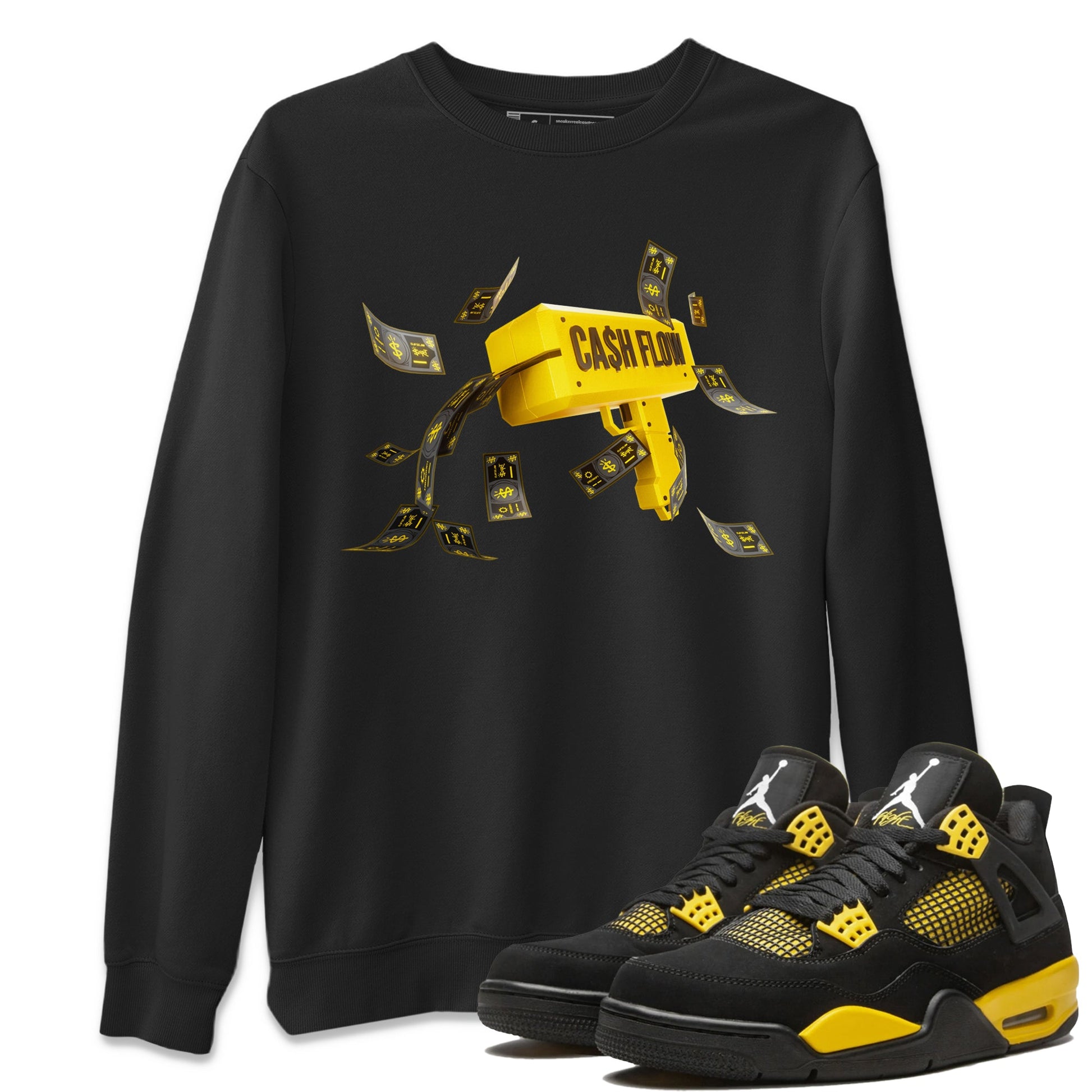 Air Jordan 4 Thunder Sneaker Match Tees Cash Flow Sneaker Tees AJ4 Thunder Sneaker Release Tees Unisex Shirts Black 1