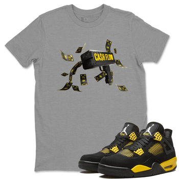 Air Jordan 4 Thunder Sneaker Match Tees Cash Flow Sneaker Tees AJ4 Thunder Sneaker Release Tees Unisex Shirts Heather Grey 1