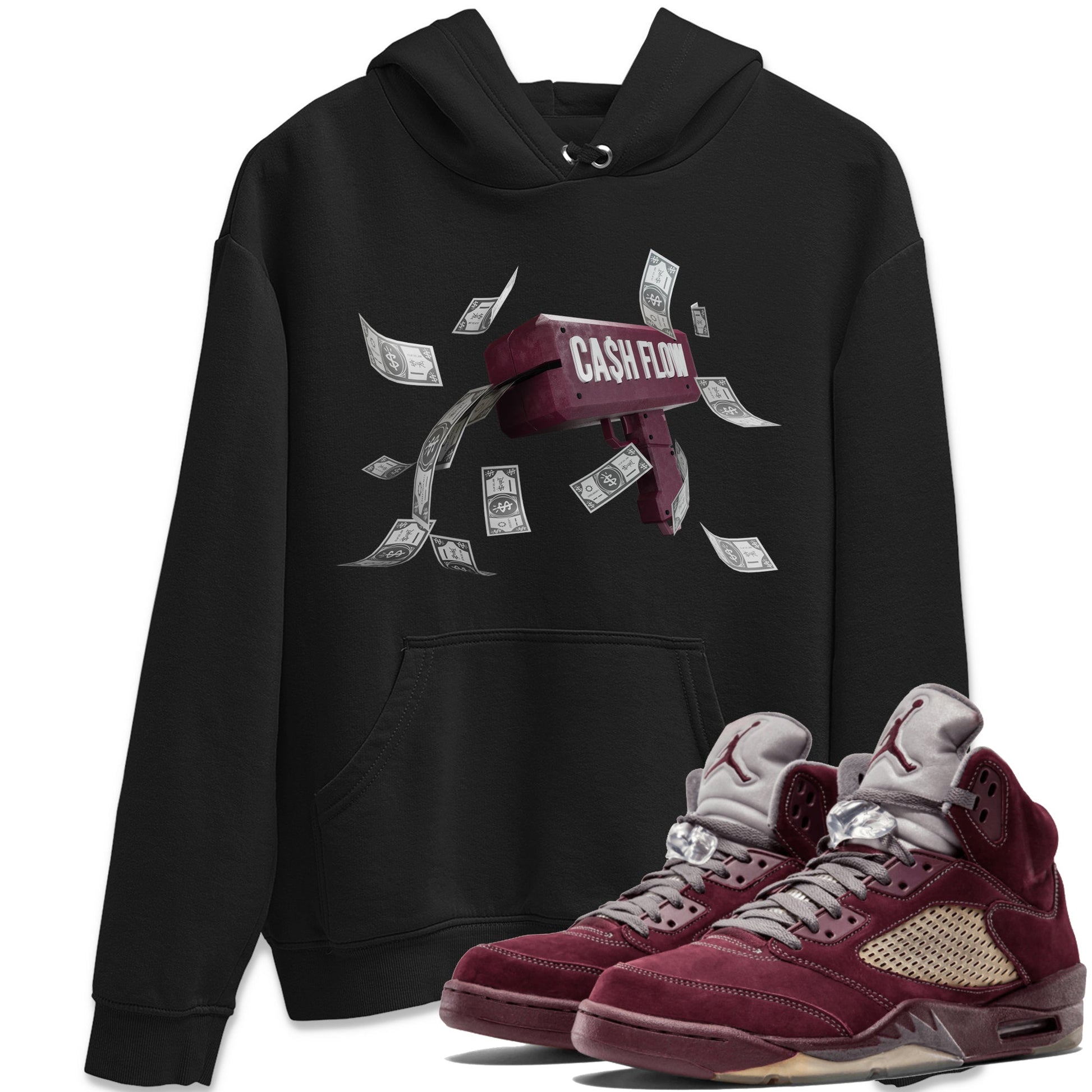 Air Jordan 5 Burgundy Sneaker Match Tees Cash Flow Sneaker Tees AJ5 Burgundy Sneaker Release Tees Unisex Shirts Black 1