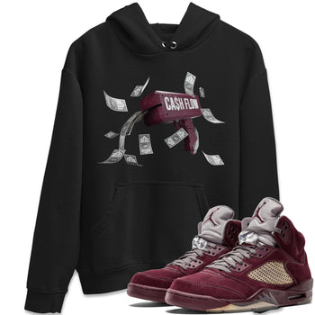 Air Jordan 5 Burgundy Sneaker Match Tees Cash Flow Sneaker Tees AJ5 Burgundy Sneaker Release Tees Unisex Shirts Black 1
