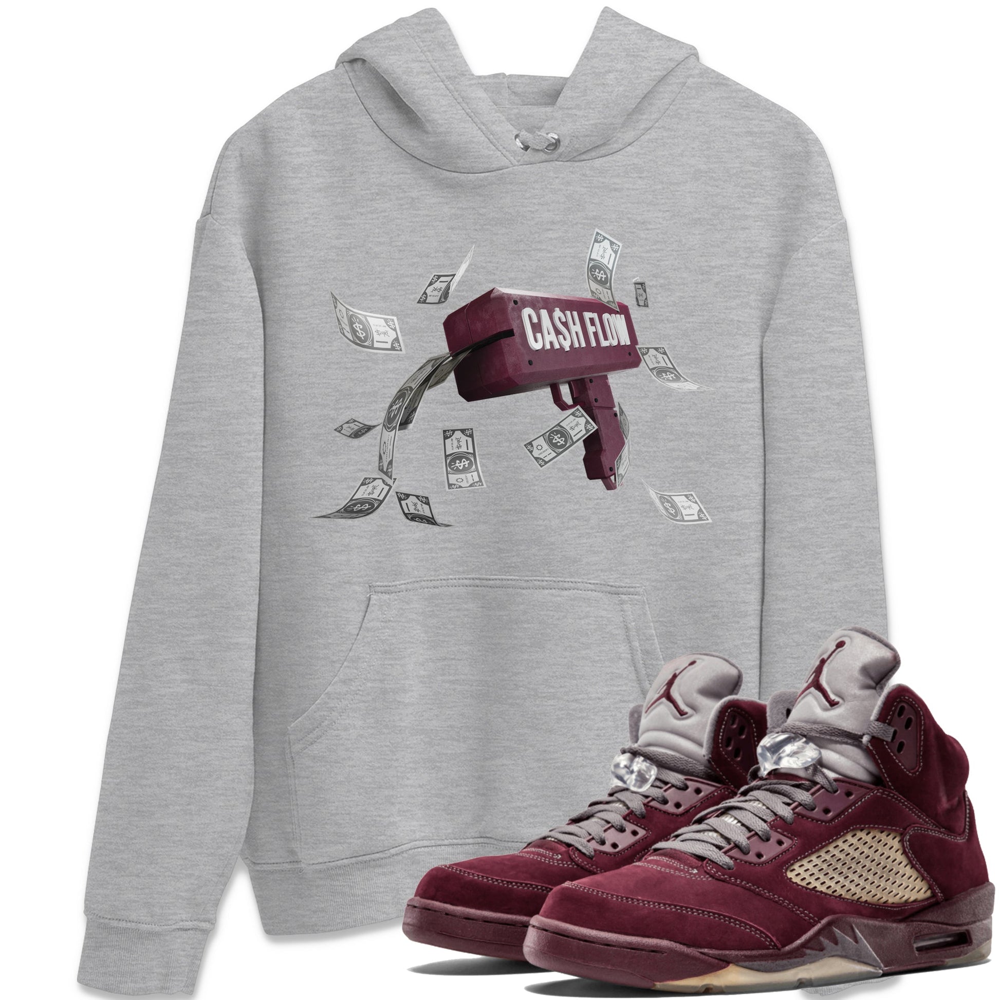 Air Jordan 5 Burgundy Sneaker Match Tees Cash Flow Sneaker Tees AJ5 Burgundy Sneaker Release Tees Unisex Shirts Heather Grey 1