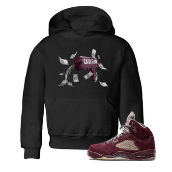 Air Jordan 5 Burgundy Sneaker Match Tees Cash Flow Sneaker Tees AJ5 Burgundy Sneaker Release Tees Kids Shirts Black 1
