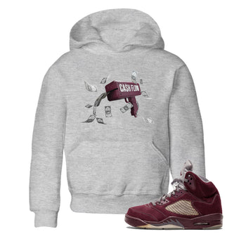 Air Jordan 5 Burgundy Sneaker Match Tees Cash Flow Sneaker Tees AJ5 Burgundy Sneaker Release Tees Kids Shirts Heather Grey 1