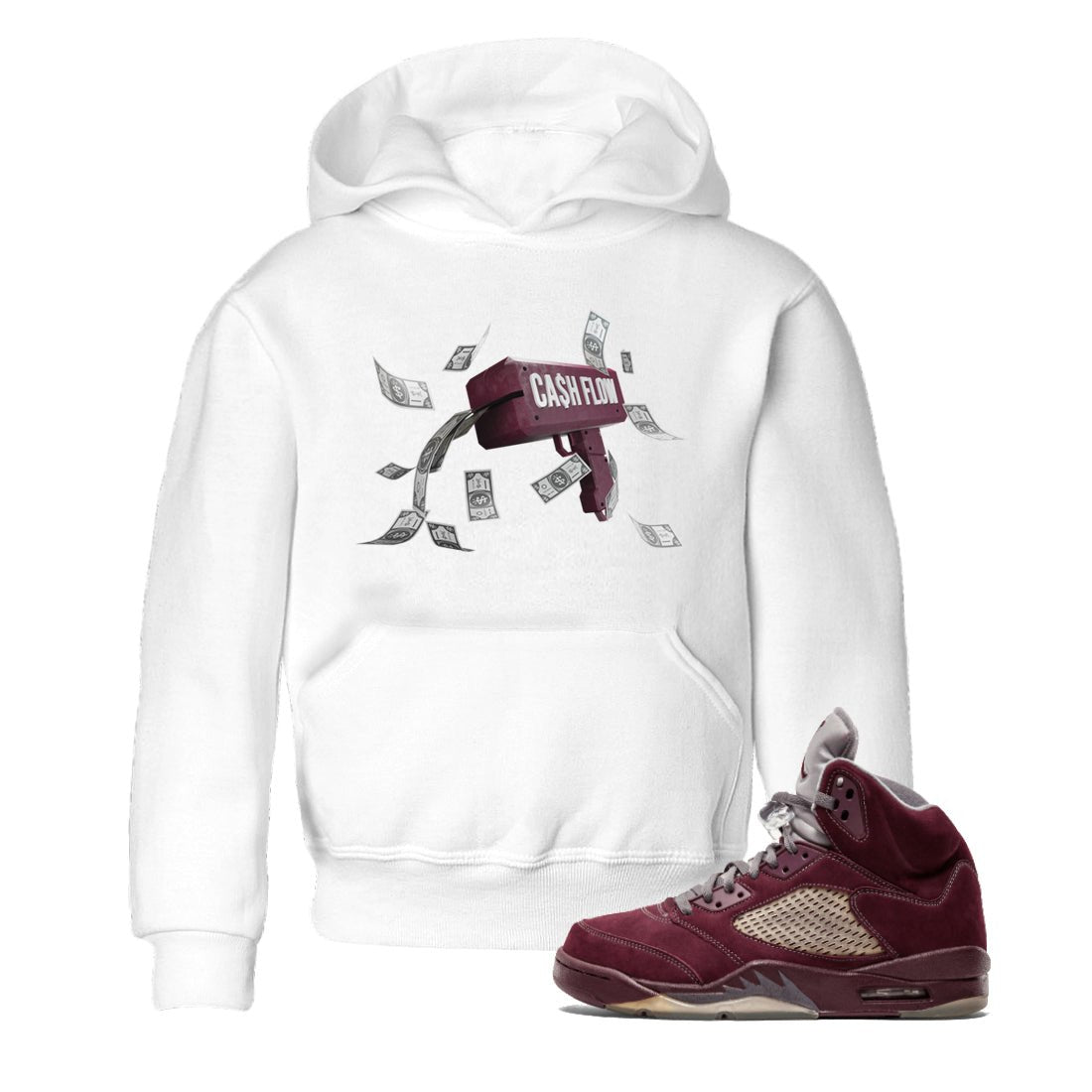 Air Jordan 5 Burgundy Sneaker Match Tees Cash Flow Sneaker Tees AJ5 Burgundy Sneaker Release Tees Kids Shirts White 1