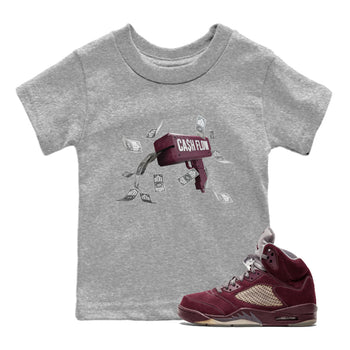Air Jordan 5 Burgundy Sneaker Match Tees Cash Flow Sneaker Tees AJ5 Burgundy Sneaker Release Tees Kids Shirts Heather Grey 1