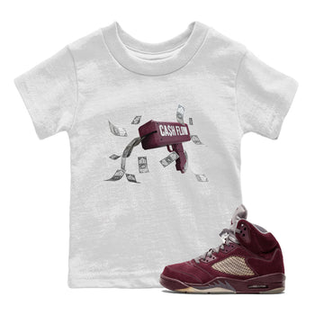 Air Jordan 5 Burgundy Sneaker Match Tees Cash Flow Sneaker Tees AJ5 Burgundy Sneaker Release Tees Kids Shirts White 1